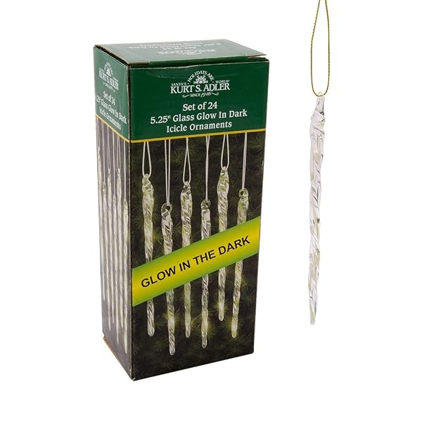 Kurt Adler - 5-1 4-Inch Glass Glow-in-The-Dark Icicle Ornament Set of - A1184