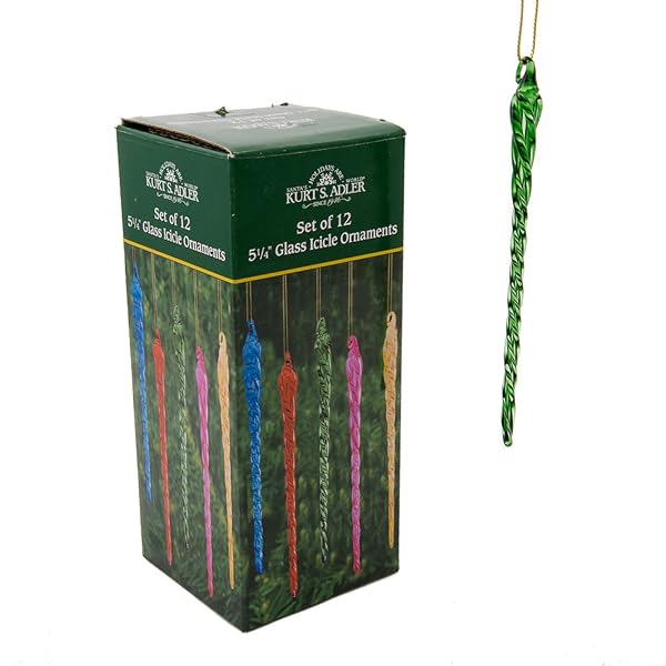 Kurt Adler - 5.25-Inch Glass Multicolored Icicle Ornament 12 Piece Box - W0055M