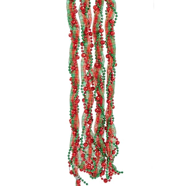 Kurt Adler - 9 Foot Plastic Plaid Ribbon Bead Garland - H0277