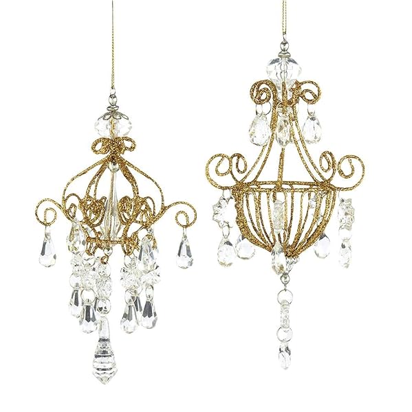 Kurt Adler - Gold Glitter Chandelier Ornaments - TD1543
