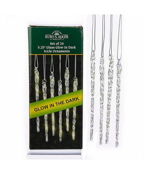 Kurt Adler - 5-1 4-Inch Glass Glow-in-the-Dark Icicle Ornament Set of - A1184