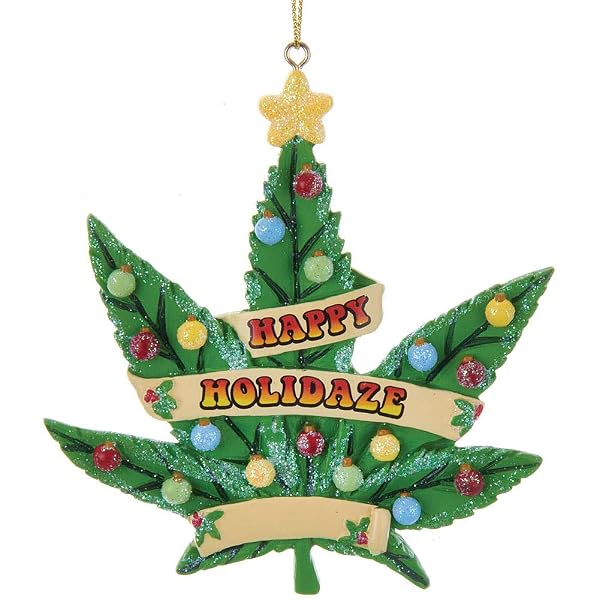Kurt Adler - Happy Holidaze' Cannabis Leaf Ornament For Personalization - A1877