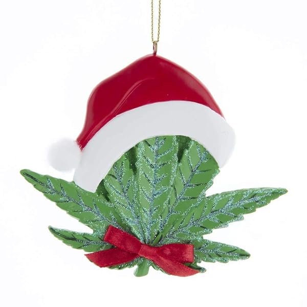 Kurt Adler - Cannabis Leaf with Santa Hat Ornament for Personalization - A1948