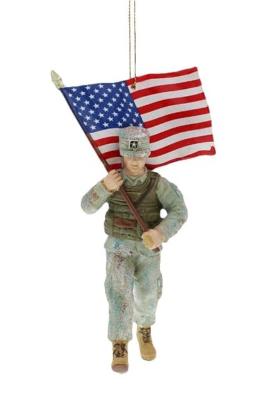 Kurt Adler - Army Soldier Holding American Flag Christmas Ornament New - AM2191