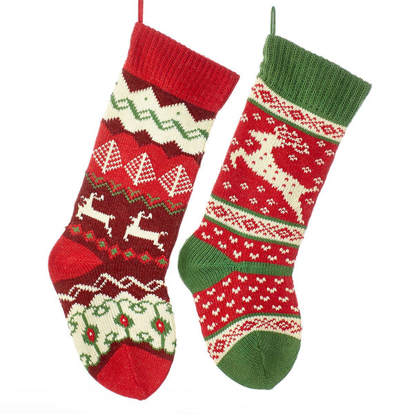 Kurt Adler - 20-inch Knit Reindeer Stockings 2 Assorted - B0679