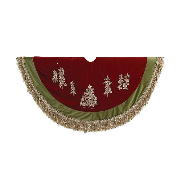 Kurt Adler - Burgundy Velvet Ribbon Tree Skirt With Green Tassel - C1202