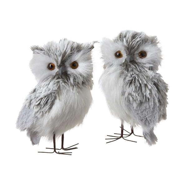 Kurt Adler - 5-Inch Furry Gray Owl Set of 2 - C2225