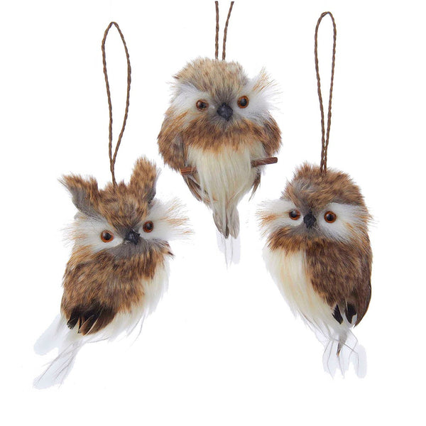 Kurt Adler - Brown Hanging Owl Ornaments, 3 Assorted