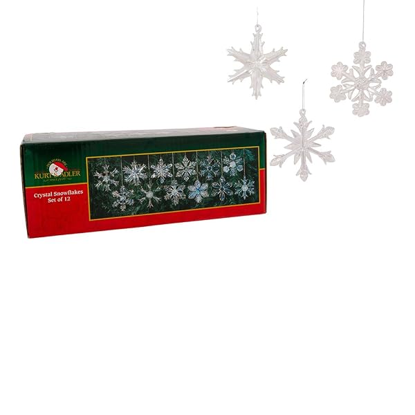 Kurt Adler - 2 Glass Iridescent Snowflake Ornaments - C2683