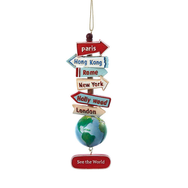 Kurt Adler - Resin Stacked World Signs With Globe Ornament - C7210