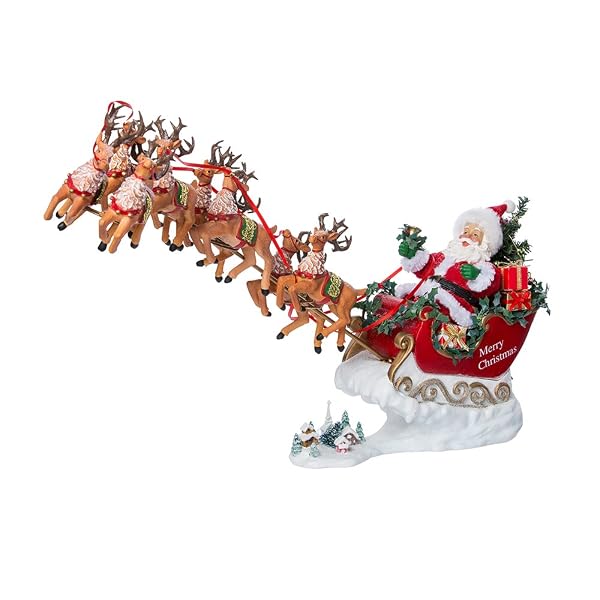 Kurt Adler - Musical Santa with 8 Reindeers 2-Piece Set - C7414