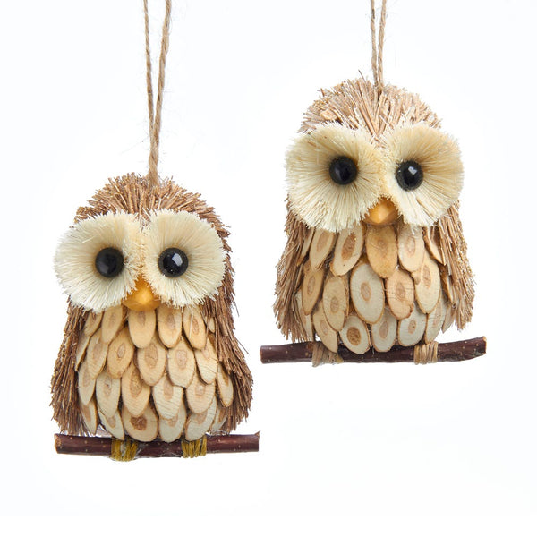 Kurt Adler - Wood and Sisal Owl Ornaments - C7852