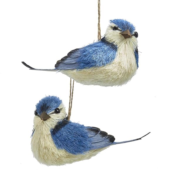 Kurt Adler - Blue Jay Sisal Bird Ornaments - C7853