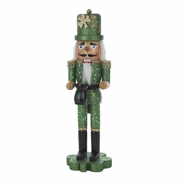 Kurt Adler - 15-Inch Wooden Irish Nutcracker on Shamrock Base - C9669