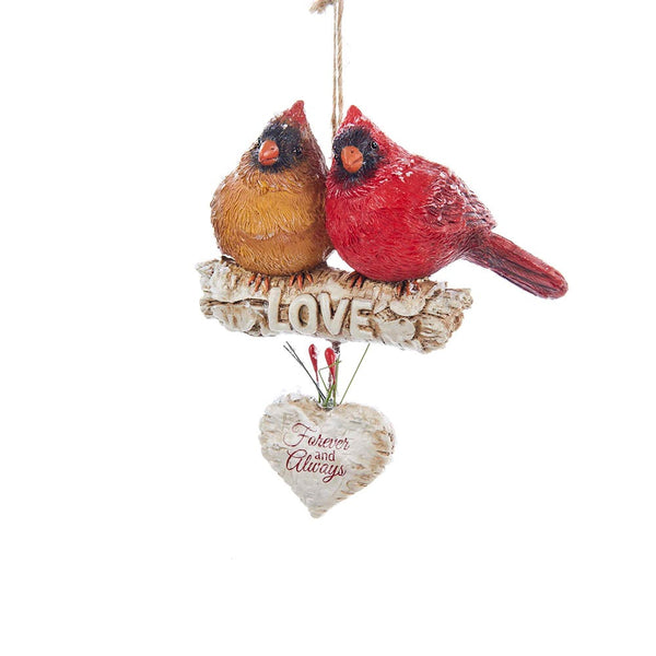 Kurt Adler - Love Cardinals Sitting On Birch Branch Ornament - D1784