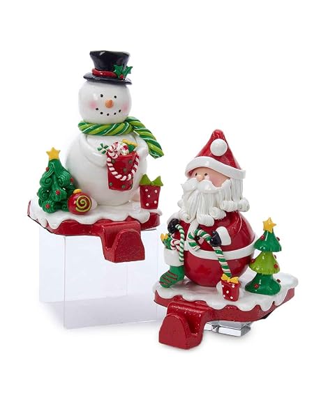 Kurt Adler - Claydough Santa and Snowman Shiny Glaze Finish Stocking - D2154