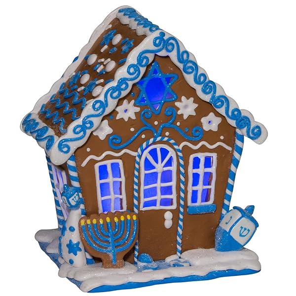 Kurt Adler - 7 LED Hanukkah Gingerbread House Tablepiece - D3016