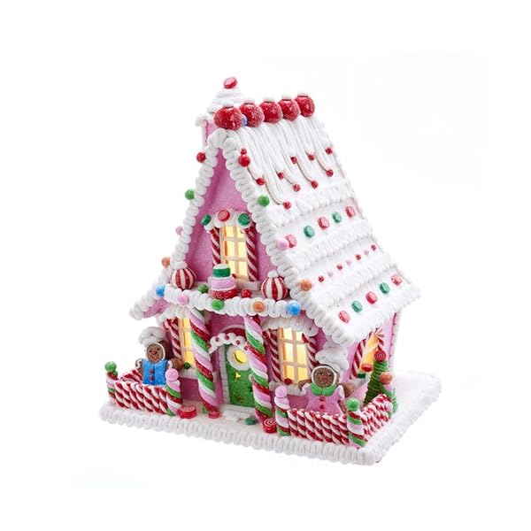 Kurt Adler - 10-Inch Pink Battery-Operated Candy LED Gingerbread House - GBJ0003