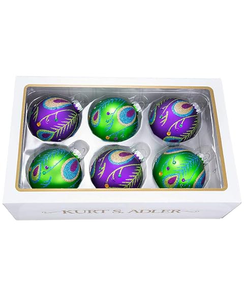 Kurt Adler - Green and Purple Peacock 80MM Glass Ball Christmas - GG0920