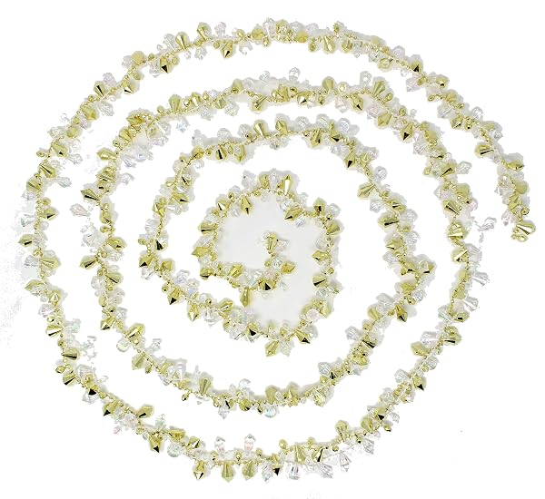 Kurt Adler Christmas Garland | Beaded Silver and Iridescent Garland for Christmas Tree (Gold Two Pack)