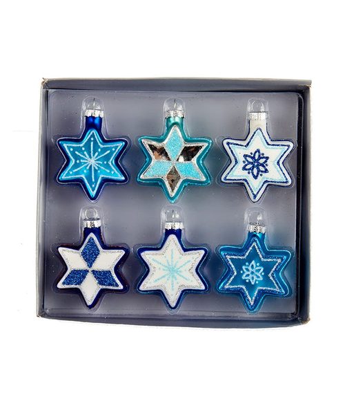 Kurt Adler - Jewish Stars With Glitter Glass Ornaments, 6-Piece Box Set - H8203