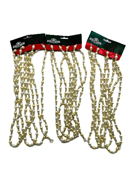 Kurt Adler - 3 Gold & Ivory Christmas Beaded Garland Sets - H9497