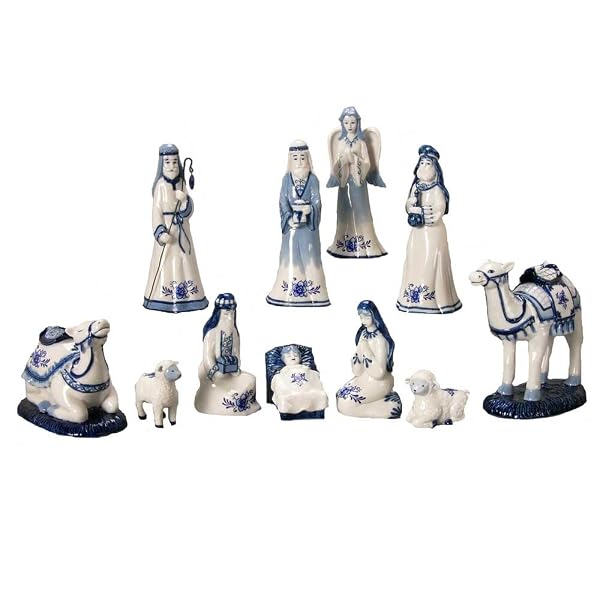 Kurt Adler - 1.97-Inch by 6.7-Inch Porcelain Delft Blue 11-Piece Nativit - J4020