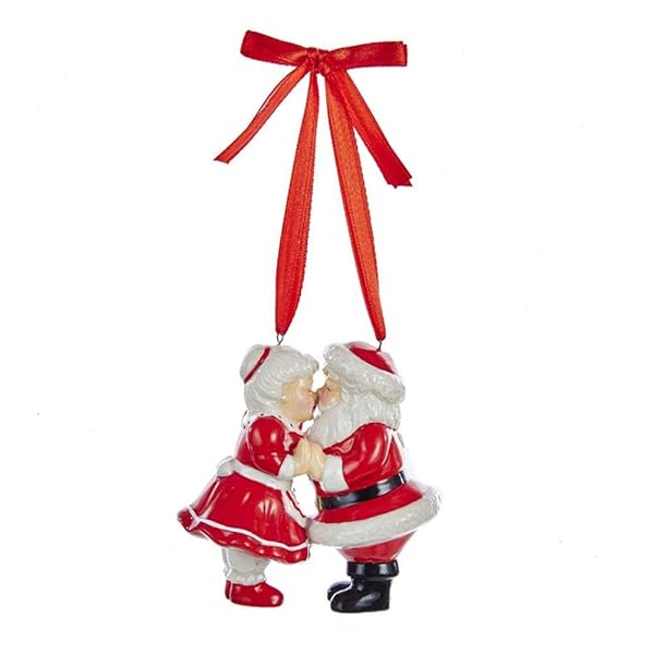 Kurt Adler - Porcelain Kissing Santa and Mrs. Claus Ornament - J7745