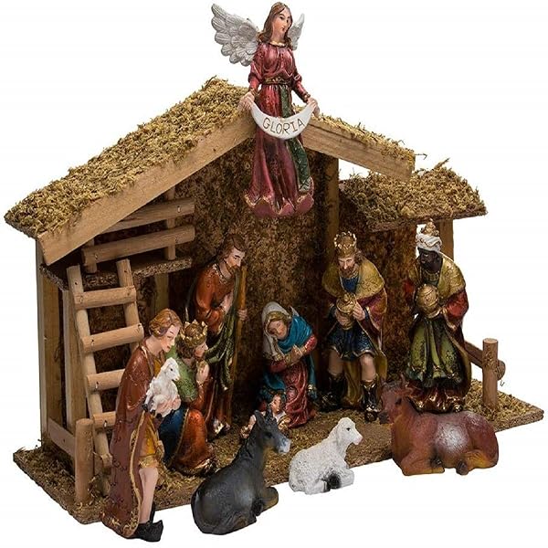 Kurt Adler - 12-Piece Nativity Set with Wooden Stable - N1005