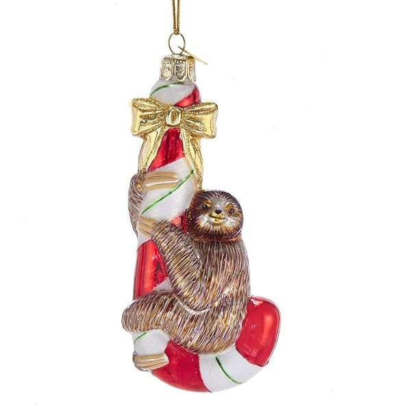 Kurt Adler - Noble Gems Sloth on Candy Cane Glass Christmas - NB1441