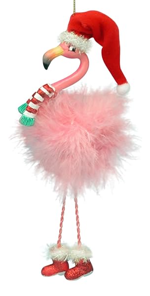 Kurt Adler - Pink Flamingo in Santa Hat and Feathers Christmas - W6647