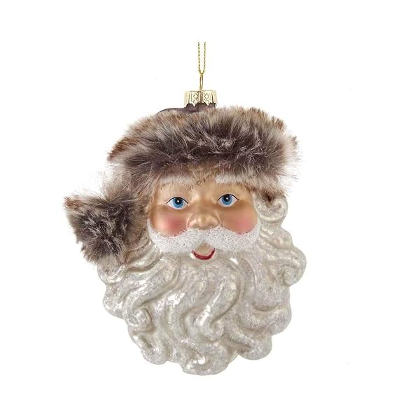 Kurt Adler - Santa Head with Brown Faux Fur Hanging Ornament - C6378