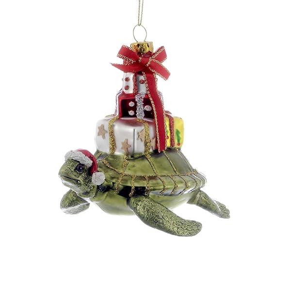 Kurt Adler - 4 Glass Turtle with Gift Ornament for Christmas - T0186