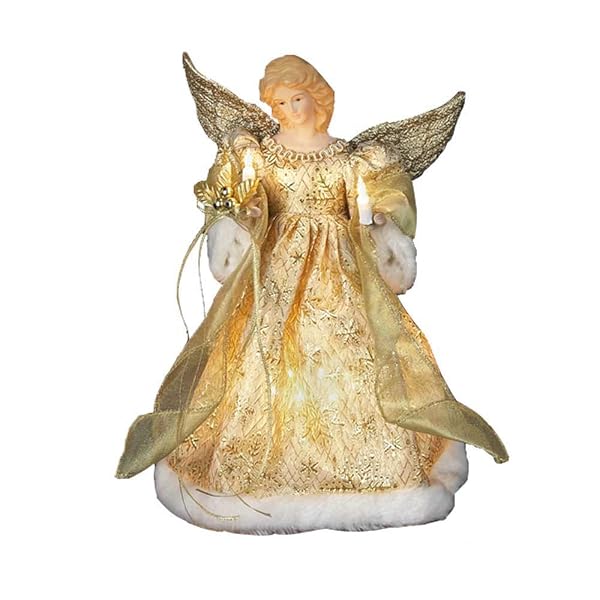Kurt Adler - UL 10-Light 12-Inch Gold Dress Angel Treetop - UL1979