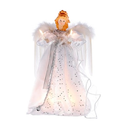 Kurt Adler - 14 10-Light White and Silver Angel Treetop - UL2161