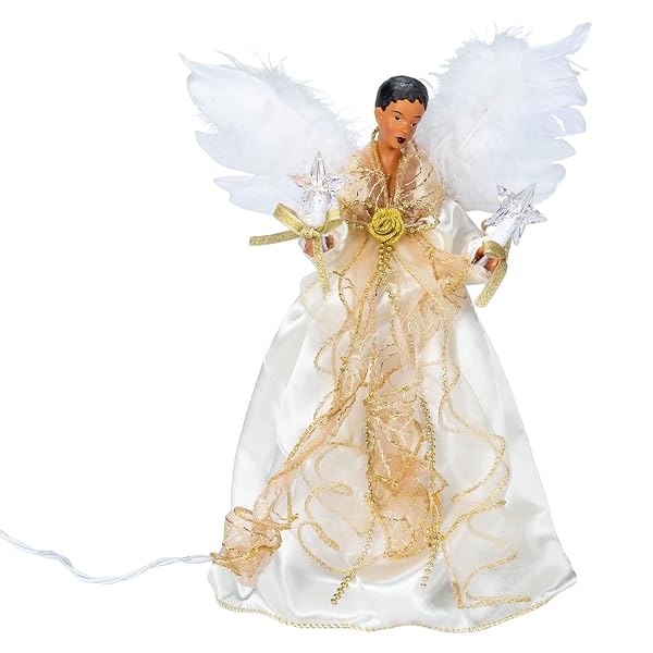 Kurt S. Adler, Inc. UL2219 Kurt Adler 10-Light 12" Ivory & Gold Black Angel Treetop