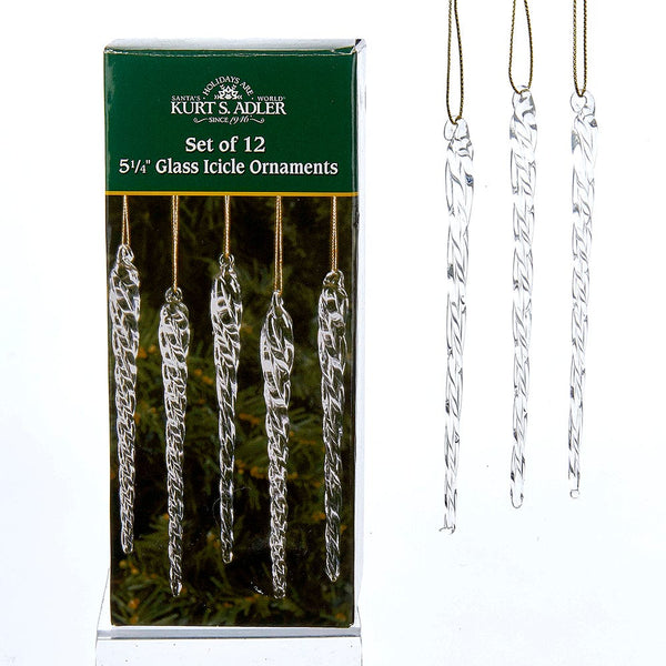 Kurt Adler - 5-1 4-Inch Glass Icicle Ornament 12-Piece Box Set - W0055