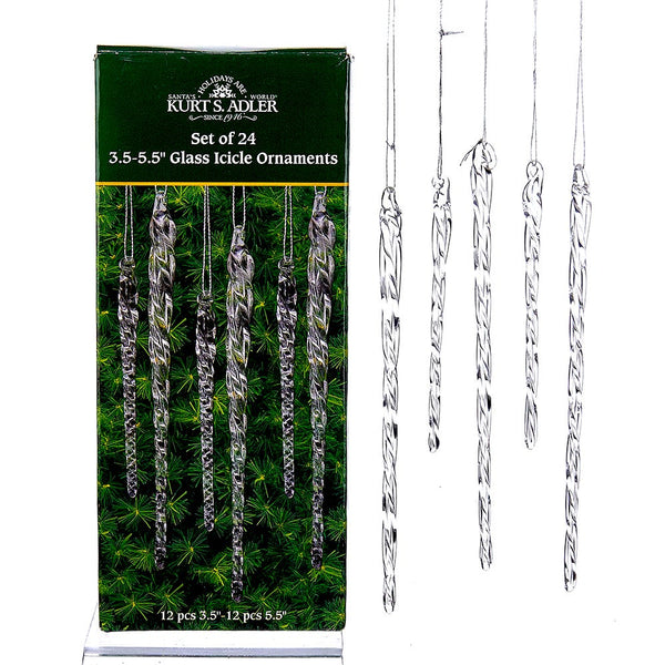Kurt Adler - 3.5-5.5 Inch Clear Glass Icicle Ornament Set of - W3730