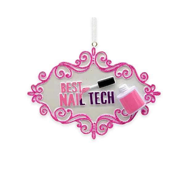 Kurt Adler - Best Nail Tech Hot Pink Glitter and White - W8552
