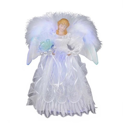Kurt Adler - Warm White LED Fiber-Optic White and Silver Angel - UL1071