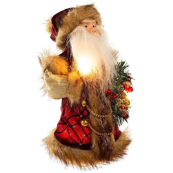 Kurt Adler 10-Light Burgundy and Brown Santa Treetop, 10-Inch