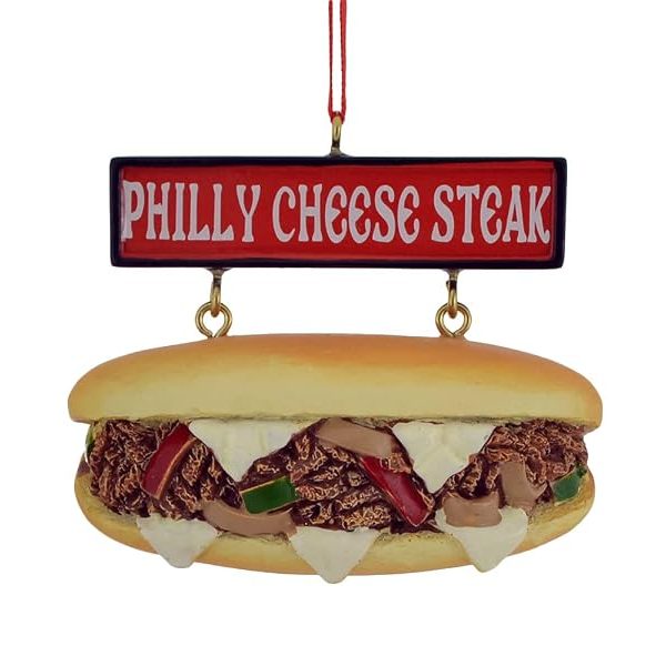 Kurt Adler Philly Cheese Steak Sandwich with Sign Ornament