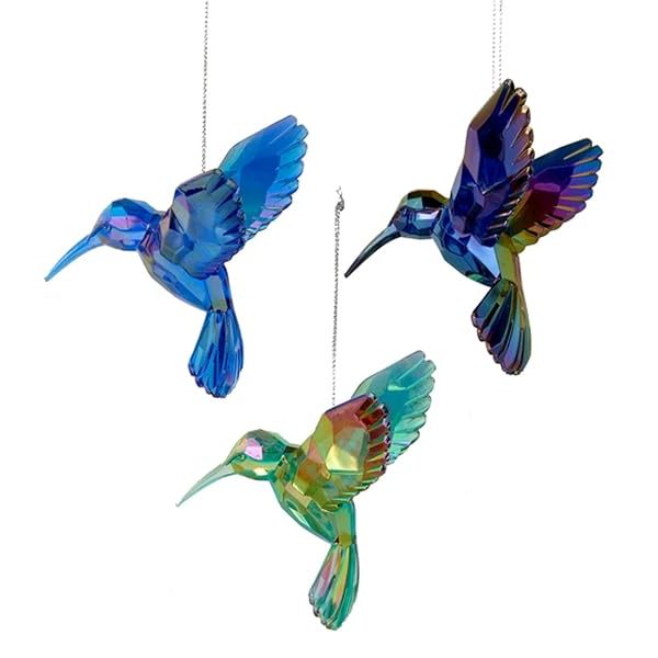 Kurt Adler Shiny Acrylic Hummingbird Ornaments, Set of 3, Assorted) for Christmas