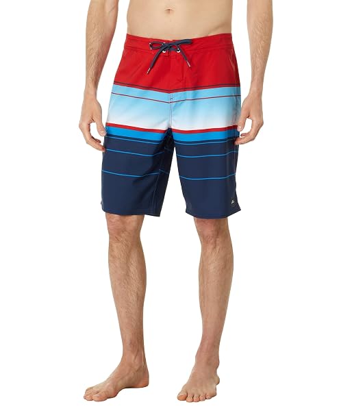 O'NEILL Men's 21 Inch Santa Cruz Stripe Boardshorts - Water Resistant Swim Trunks for Men with Quick Dry Fabric and Pockets,Red/White/Blue 3,28
