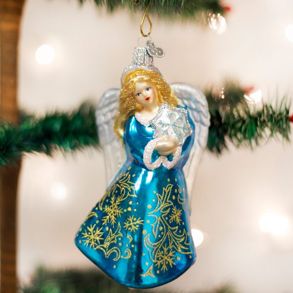 Old World Christmas Glass Blown Ornament with S-Hook and Gift Box, Angel Collection (Glistening Snowflake Angel)