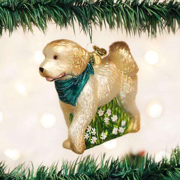 Old World Christmas Glass Blown Ornament with S-Hook and Gift Box, Dog Collection (Doodle Dog)