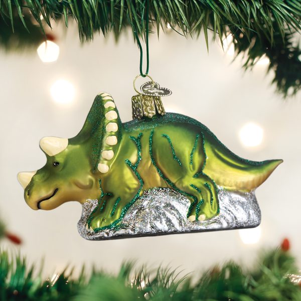 Old World Christmas Glass Blown Ornament with S-Hook and Gift Box, More Animals Collection (Triceratops)