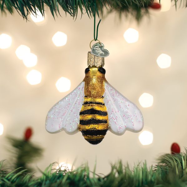 Old World Christmas Honey Bee Glass Blown Ornament for Christmas Tree, Handcrafted Holiday Decoration, Winnie The Pooh Collection
