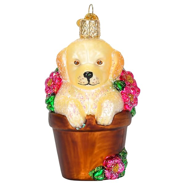 Old World Christmas - Ornaments Puppy in Flower Pot - 12559