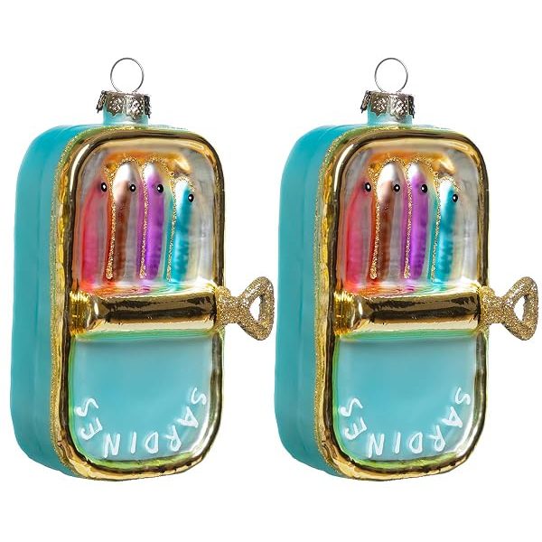 2 Pack Hand Blown Glass Sardine Christmas Ornament